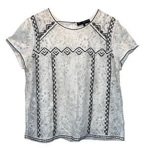 Generation Love Lace & Applique White Button Back Top Black Accents Large